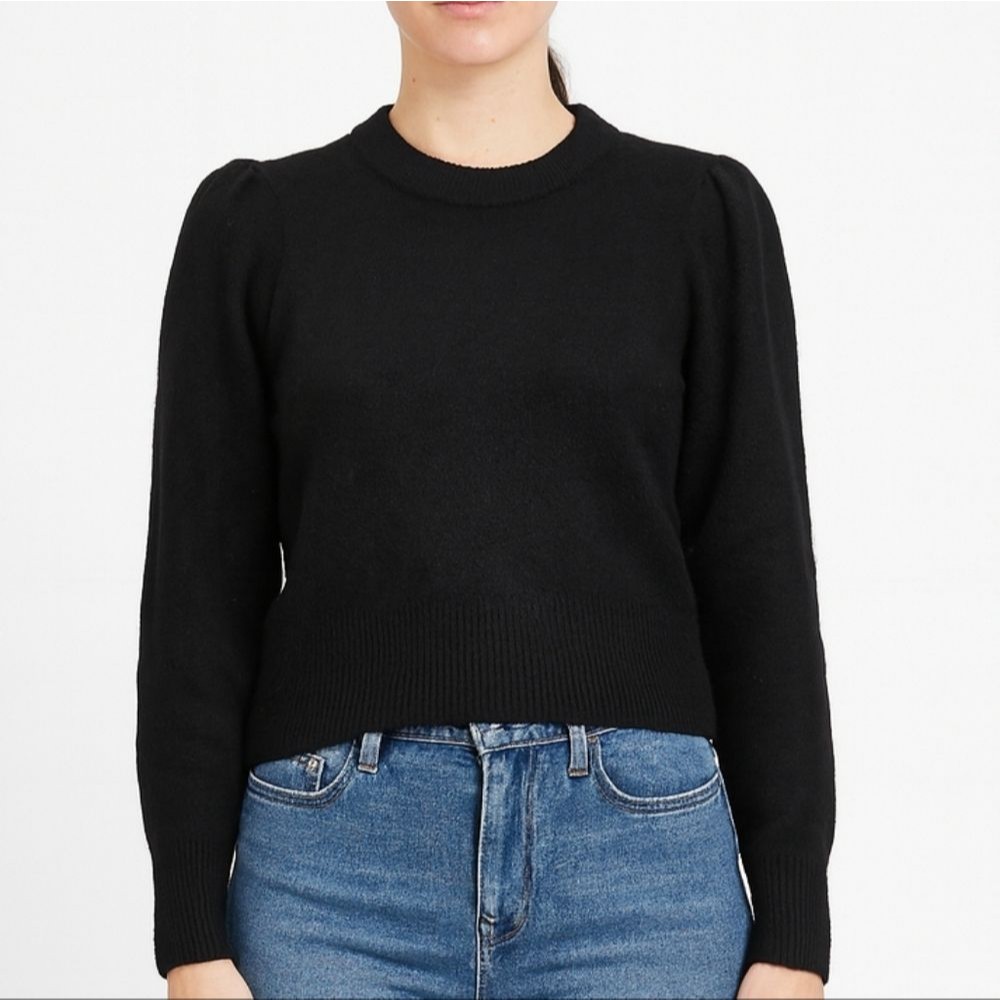 Banana Republic Womens Black Wool Blend Crewneck Sweater Size L Preppy Office